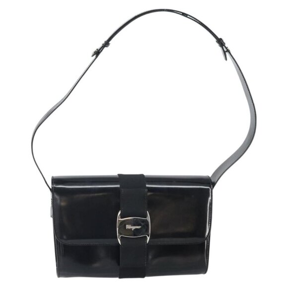 Authentic Salvatore Ferragamo Shoulder Bag Patent leather Black Silver - Picture 9 of 16